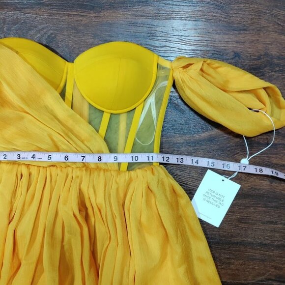 Miss Circle Back In Style Silk Pleated Corset Slit Maxi Dress Yellow XXS NWT - Picture 13 of 15